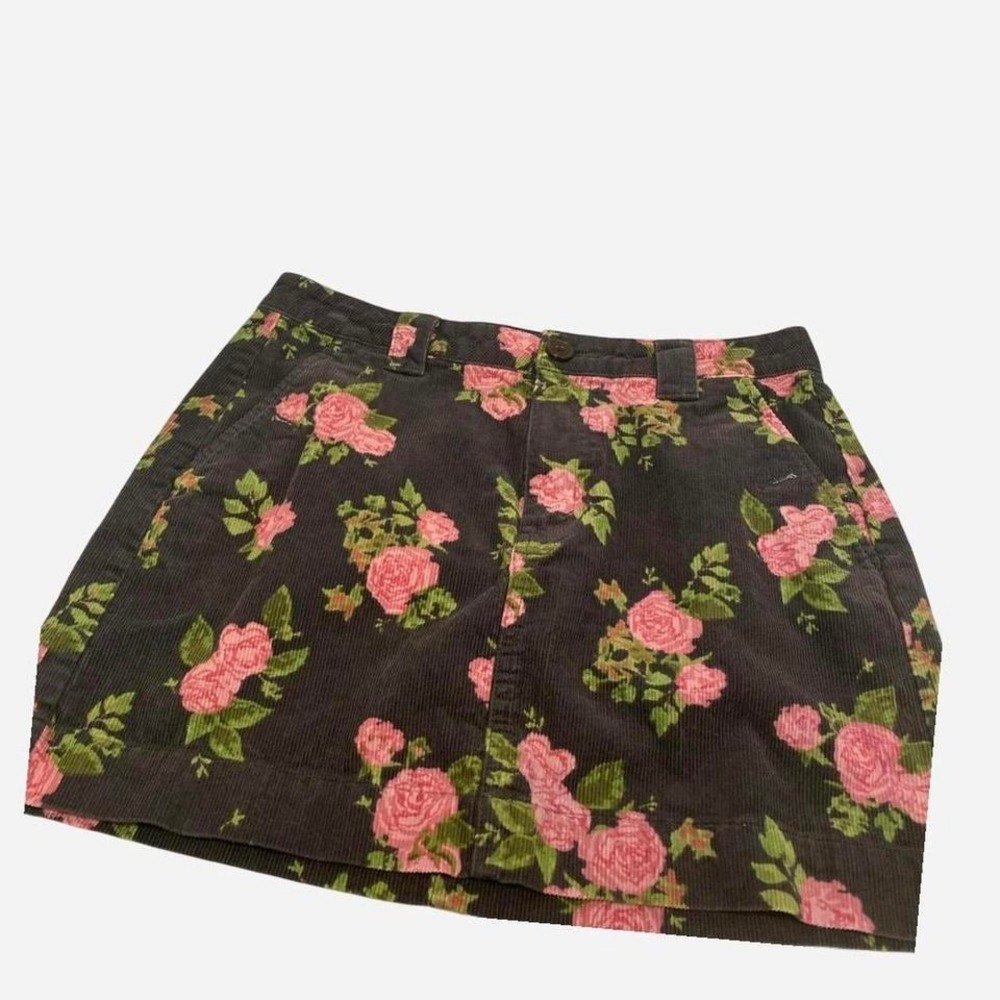 Wild Fable Floral Corduroy‎ Mini Skirt Womens 6 Black Pink Excellent 90s Grunge